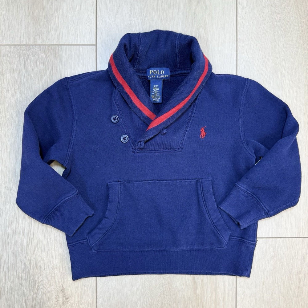 Polo Ralph Lauren Toddler Boys Shawl Collar Pullover Sweatshirt Navy 3T Winter!